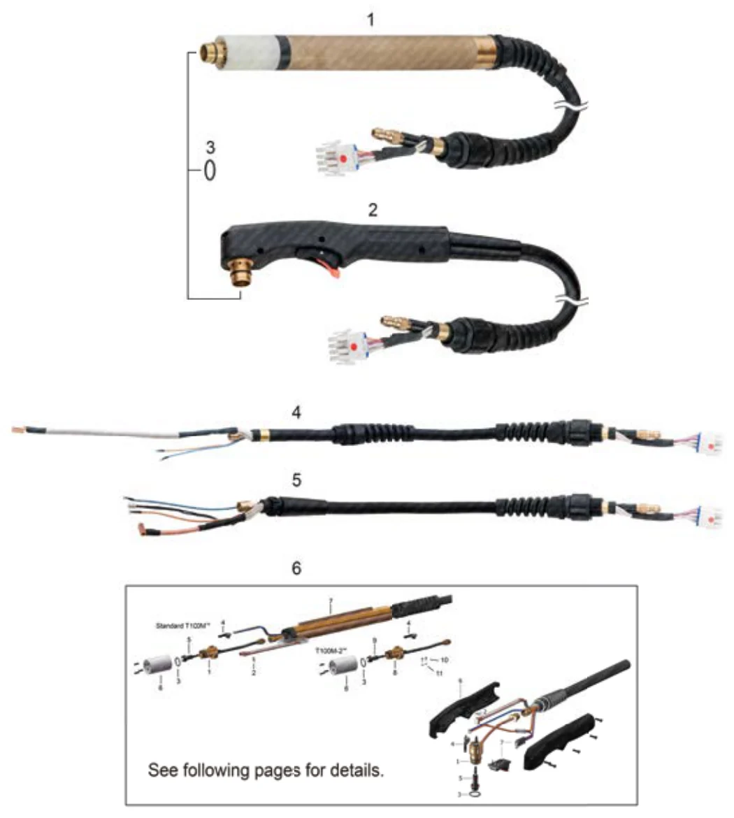 Powermax 1000/1250/1650 torçlar (T60, T80, T100) parça çizimi
